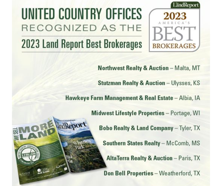 UNITED COUNTRY OFFICES RECOGNIZED AS THE BEST BROKERAGES BY THE LAND REPORT